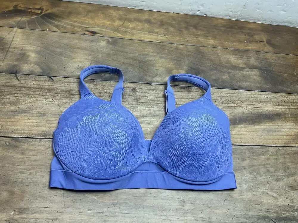 Lane Bryant Cacique Blue Lace Overlay Lightly Lined Bra No Wire 38DDD